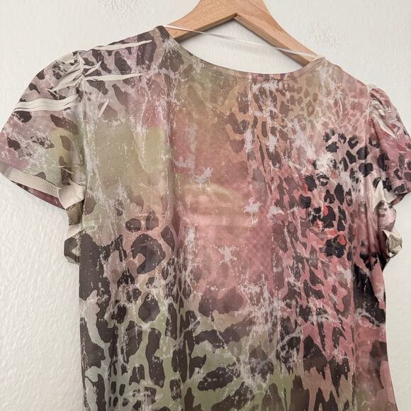 Y2K Unity World Wear Womens Pink Top Cut Out Short Sleeve Size Petite Medium - Picture 9 of 10